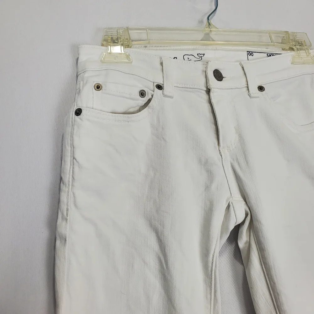 Vineyard Vines White Straight Leg Jeans w/ Blue & Silver Stars Embroidered Sz 00 - Picture 4 of 12